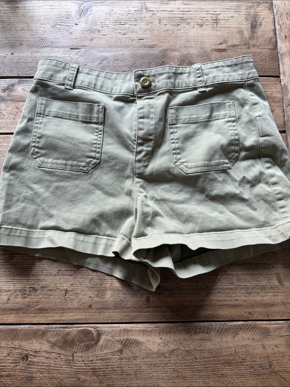 J. Crew Olive Green High-Waist Cotton Shorts with Patch Pockets